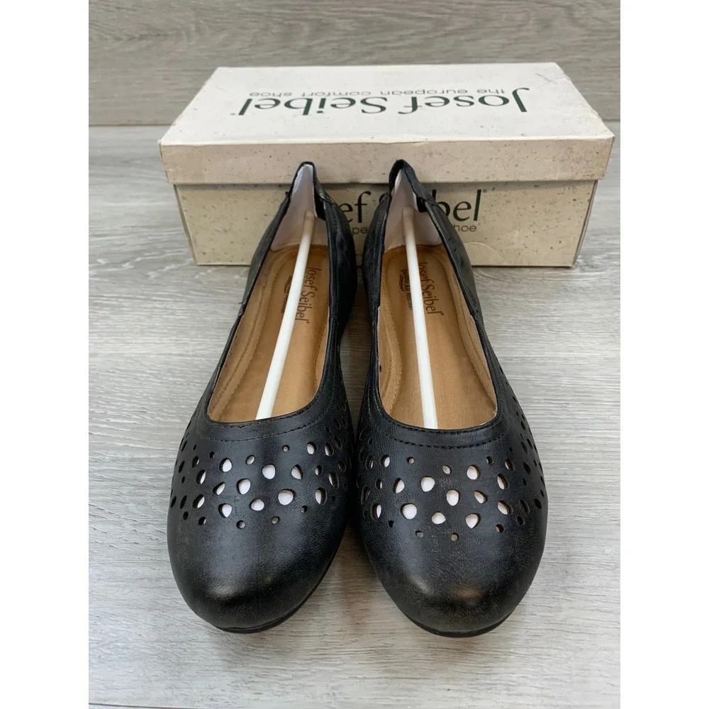 Josef Seibel‎ Pippa Women's Black Leather Perforated 7.5 Ballet Casual Flats